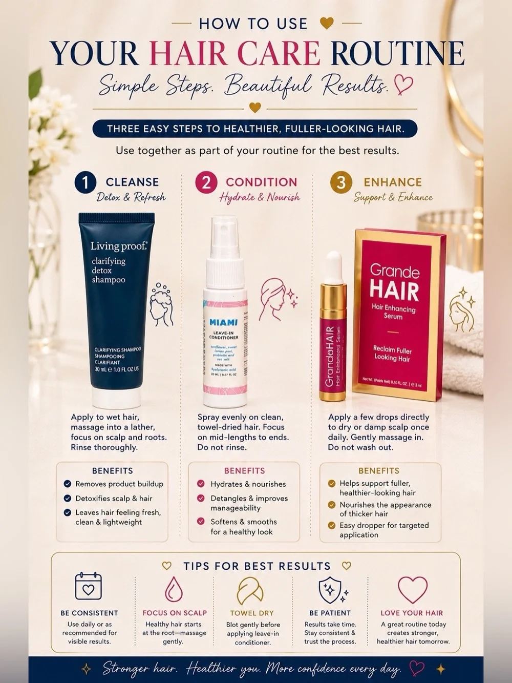 Living Proof Detox Shampoo + Miami Leave-In Conditioner + GrandeHAIR Serum Trave